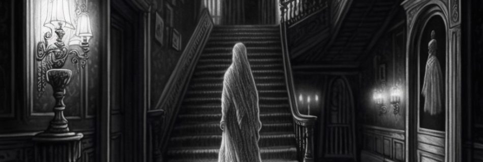 Illustration of a ghost haunting a mansion in Waterford, CT