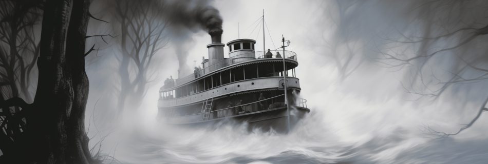 illustration of the chester ferry gliding through the mists